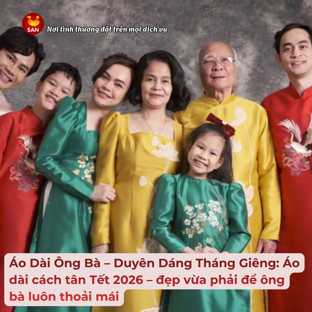 Áo Dài Ông Bà – Duyên Dáng Tháng Giêng_ Áo dài cách tân Tết 2026 – đẹp vừa phải để ông bà luôn thoải mái